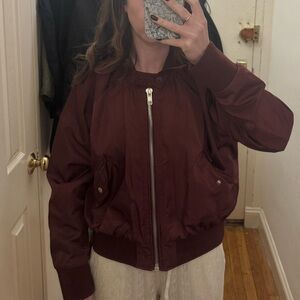 Free People Maroon Bomber Jacket